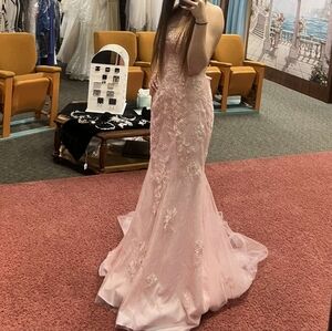 Elegant Pink Lace Prom Dress